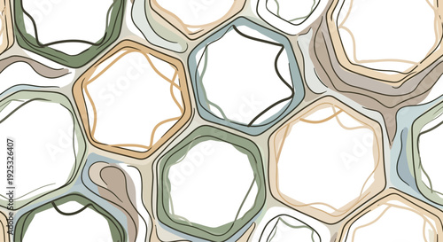 Organic abstract cellular pattern with pastel colors and irregular shapes, organic cell structure and flowing lines, soft neutral background