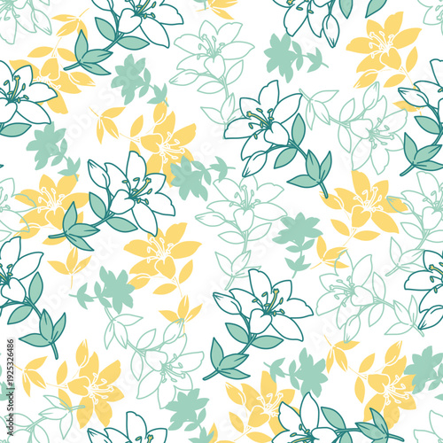 Abstract Blooming Lilies Nature Garden Pattern. Perfect for textile prints, wallpaper, stationery, packaging, and floral-themed creative projects. Creating a modern botanical aesthetic.
