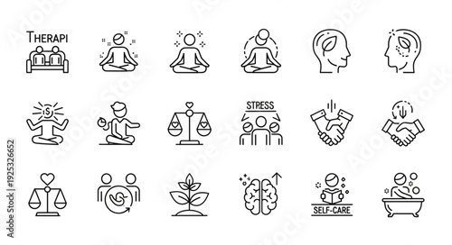 Mental Health and Wellness Icons Set.