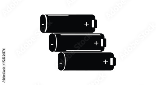 A stack of three black batteries with positive and negative signs clearly displayed as a silhouette high quality