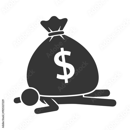 金の袋に押しつぶされる人物のシルエットアイコン　ドル