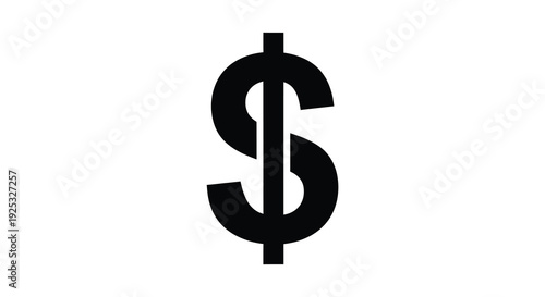 A stark black silhouette of a united states dollar sign dominates a plain white background creating a bold visual silhouette