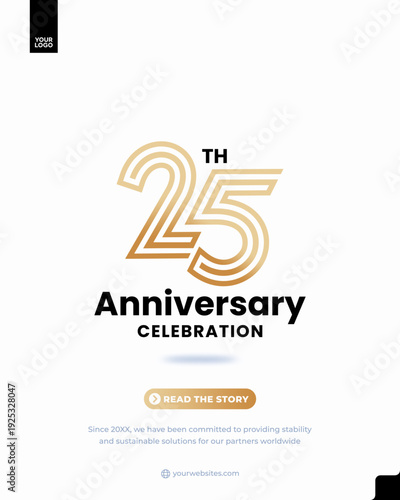 25th company anniversary gold outline logo poster template