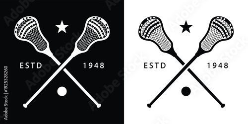 Crossed lacrosse sticks vintage emblem with star and established year badge