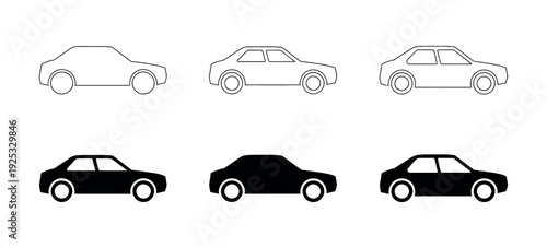 Car Icon Set with Simple and Detailed Automobile Symbols Vector