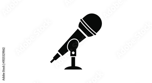 A stark black microphone stands prominently against a white background a classic representation of vocal performance silhouette
