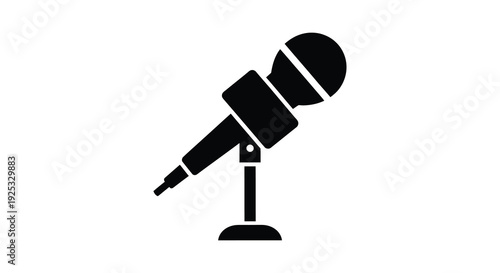 A striking black silhouette of a vintage style microphone poised for performance or recording silhouette high quality professional detailed