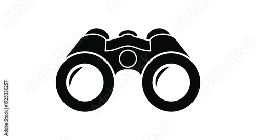 A stark black graphic depicts a pair of binoculars emphasizing observation and exploration in silhouette high quality professional