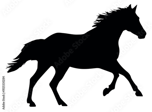 Print Black Silhouette of a Running Horse on White Background