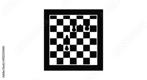 A stark black and white image depicts a chessboard with chess pieces in a dynamic arrangement a captivating silhouette