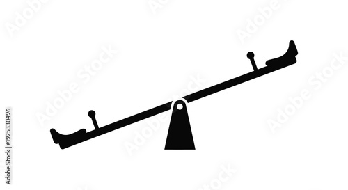 A simple black silhouette of a classic seesaw perfectly balanced against a white background silhouette high quality professional