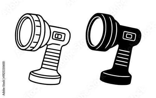 Unique flashlight illustration icon, featuring outline and silhouette design