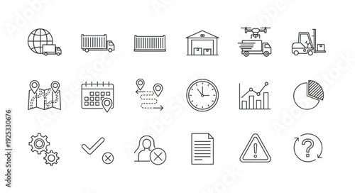 Logistics and Supply Chain Management Icons Set.