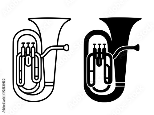 Tuba illustration icon, featuring outline and silhouette design