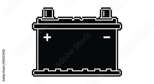 A simple black outline illustration depicts a car battery with positive and negative terminals a striking silhouette