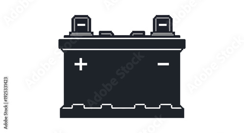 A stark black silhouette of a car battery with prominent terminals and polarity markings silhouette high quality professional