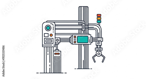 Industrial robotic arm with gripper and control panel.