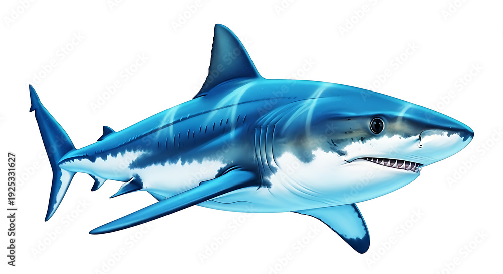 Fototapeta premium Majestic blue shark swimming with powerful fins and sharp teeth