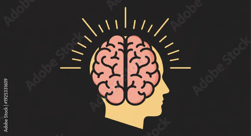 Illustration of a human brain with radiating lines symbolizing thought.