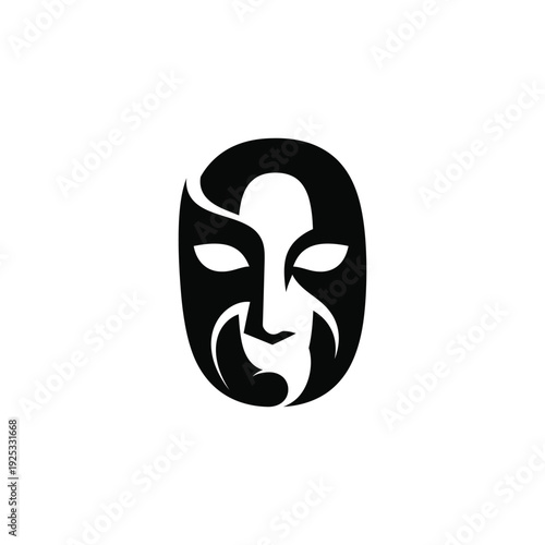Mysterious Masked Face Illustration Featuring Abstract Design Elements and Artistic Expressions