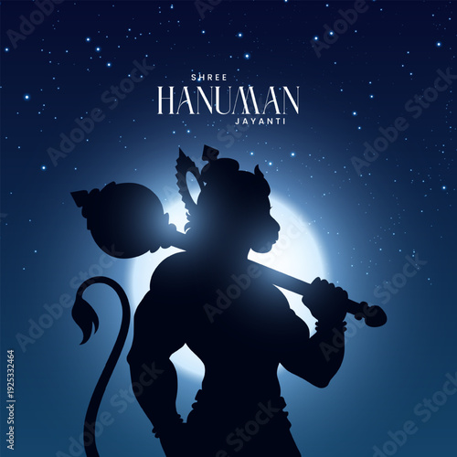 Happy Hanuman Jayanti Hindi Greeting, God Hanuman Background Design. A Hindu festival celebrated of lord hanuman birthday. Translation In English "Happy Hanuman Jayanti"
