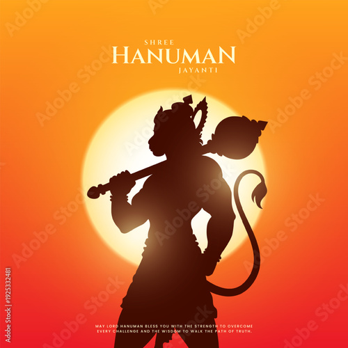 Happy Hanuman Jayanti Hindi Greeting, God Hanuman Background Design. A Hindu festival celebrated of lord hanuman birthday. Translation In English "Happy Hanuman Jayanti"