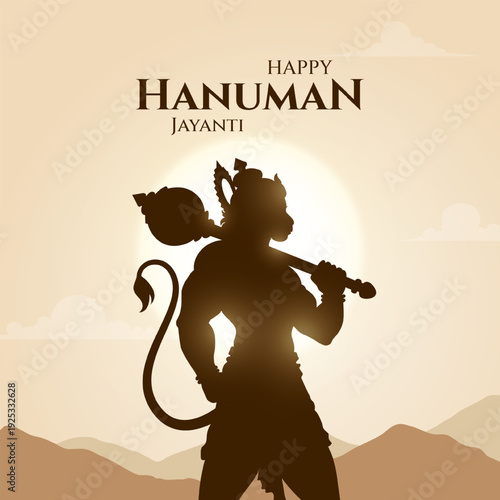 Happy Hanuman Jayanti Hindi Greeting, God Hanuman Background Design. A Hindu festival celebrated of lord hanuman birthday. Translation In English "Happy Hanuman Jayanti"