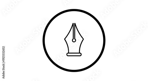 Classic Fountain Pen Nib Icon Inside a Circle, Representing Writing, Creativity, and Artistic Expression, Isolated White Background