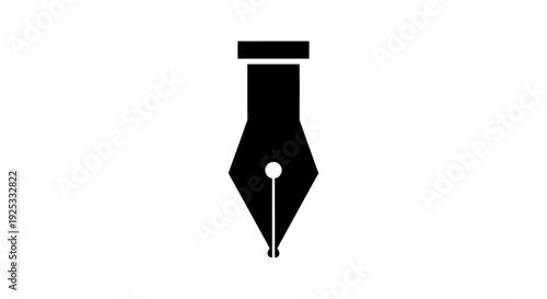 Minimalist black fountain pen nib icon, isolated white background.