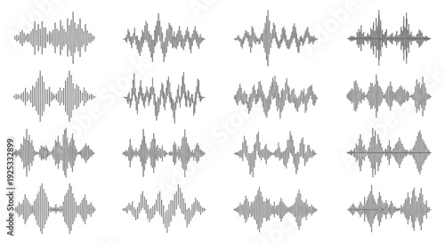 Various sound wave spectrums on an isolated white background.