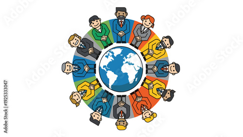 Global Business Team Collaboration Around World Map – International Partnership and Diversity Concept