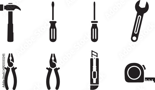 A collection of common hand tools used in various repairs and construction tasks