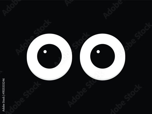 Surreal pair of large white cartoon eyes on a black background, evoking mystery, surprise, or being watched.