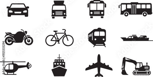 Assorted icons representing various modes of transportation and machinery