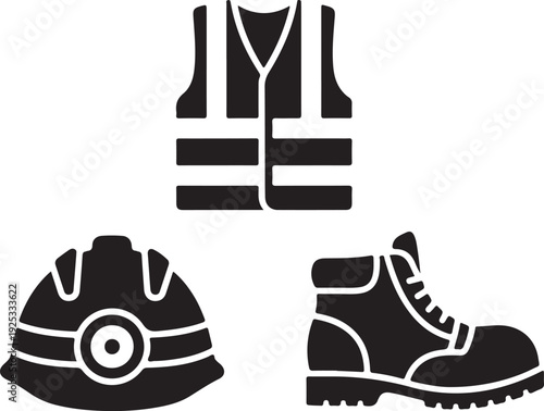 Essential safety gear including a helmet, vest, and boots for workplace protection