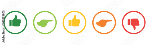 Rating and Feedback Scale Symbol on Circular Outline, Excellent, Good, Average, Poor, Bad Thumb Color Icons, Customer Review and Rating Vector