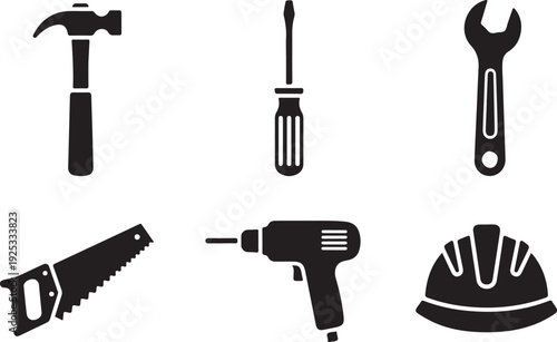 Set of essential tools and safety gear for construction and repair work
