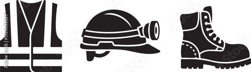 Iconic symbols representing outdoor hiking and camping gear essentials