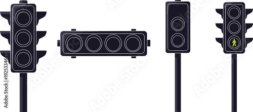Professional traffic light vector set featuring vertical horizontal and pedestrian signal icons for urban road safety transportation and smart city infrastructure design
