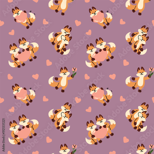 Seamless fox love pattern background