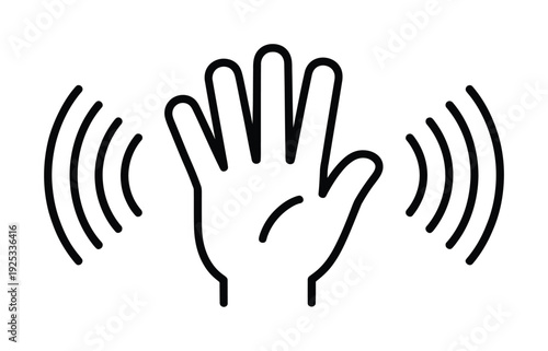 Vector of an open hand with sound waves emanating from both sides