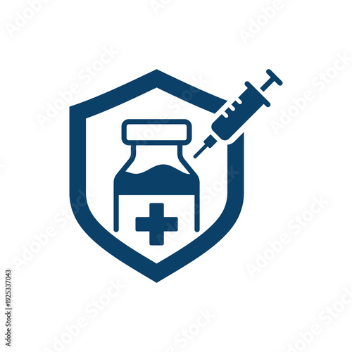 Medical protection shield with vaccine and medicine bottle icon isolated on transparent background
