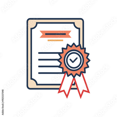 Certified Document with Approval Badge – Quality Assurance Certificate Illustration
