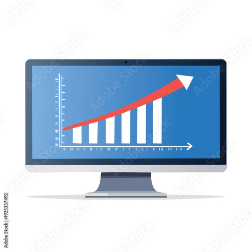 Computer screen with rising chart indicating growth