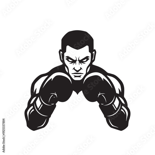 Aggressive Boxer Illustration with Gloves and Intense Expression