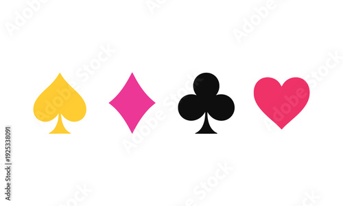 Colorful playing card suits on white background