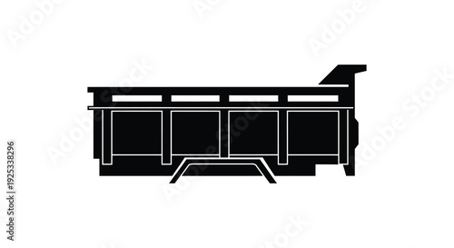 A striking black silhouette depicts a vintage streetcar or tram showcasing a classic architectural style silhouette high quality