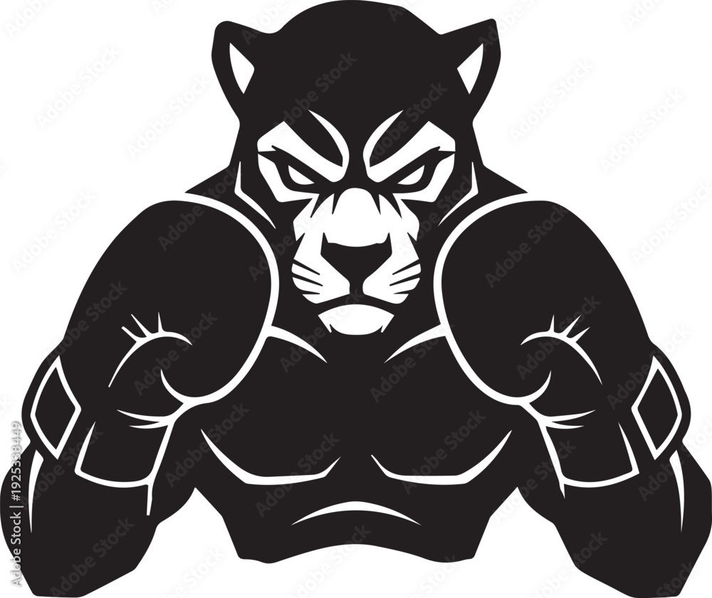 Obraz premium Strong Black Panther Graphic Illustration with Muscular Arms and Fierce Expression