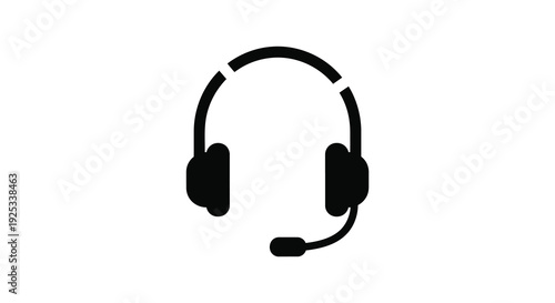 A simple black graphic depicts a headset with a microphone emphasizing communication and audio technology silhouette high quality