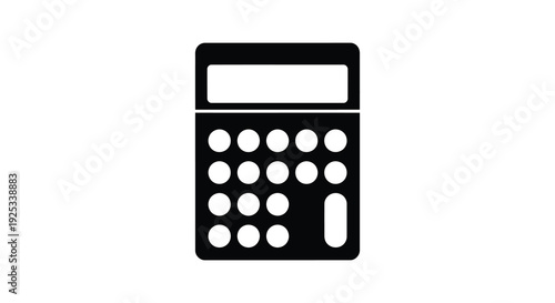 A stark black silhouette of a standard electronic calculator with rectangular buttons and display screen silhouette high quality